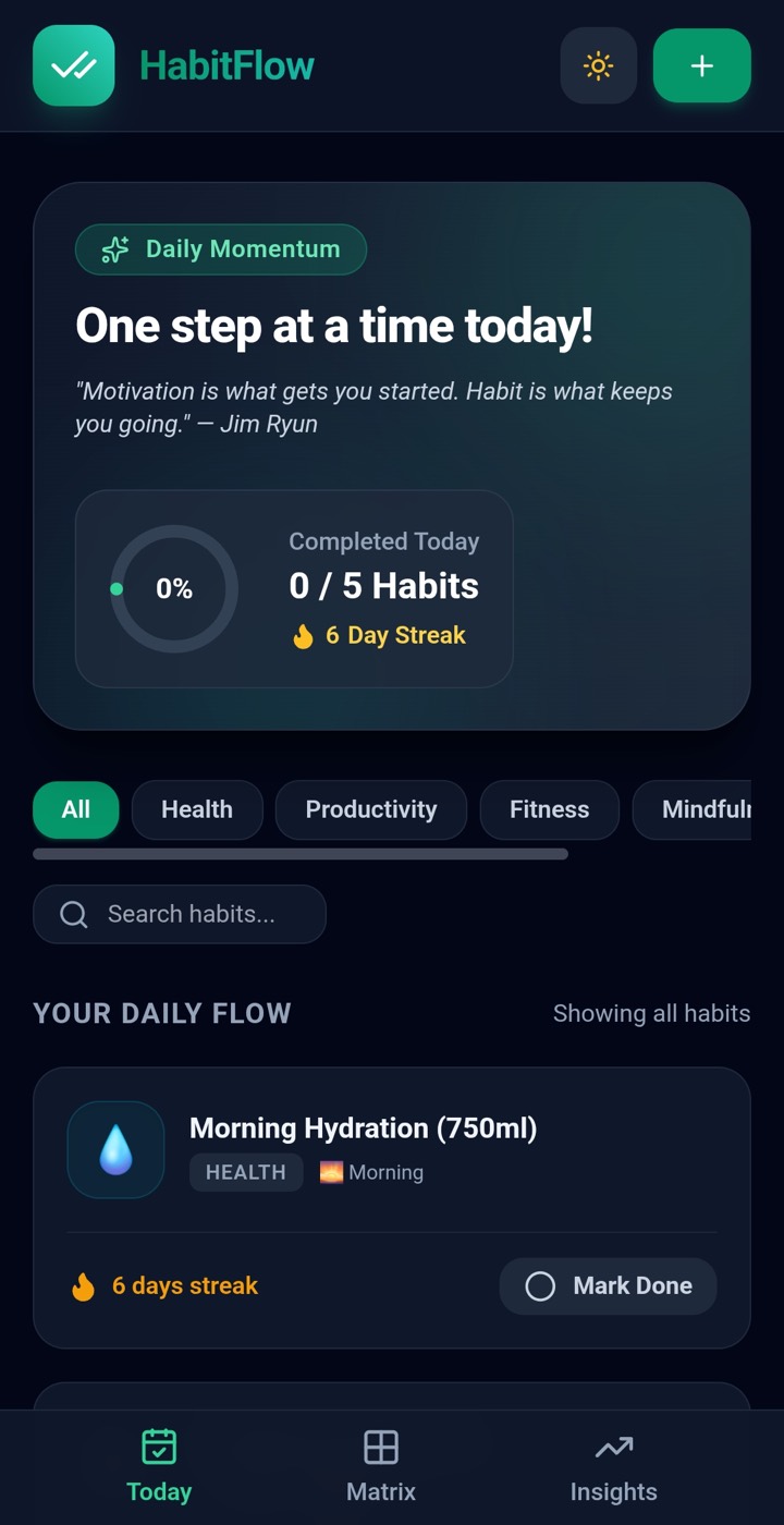 A habit tracker in CanvasRunner showing a six-day streak carried over between runs